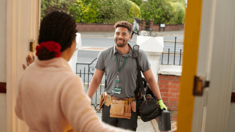A Man In Tool Belt And Bag Standing Next To A Woman. Wanna Talk About It?Info@Onemorestarmedia.com
