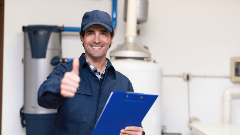 Plumber Holding A Clipboard And Giving A Thumbs Up